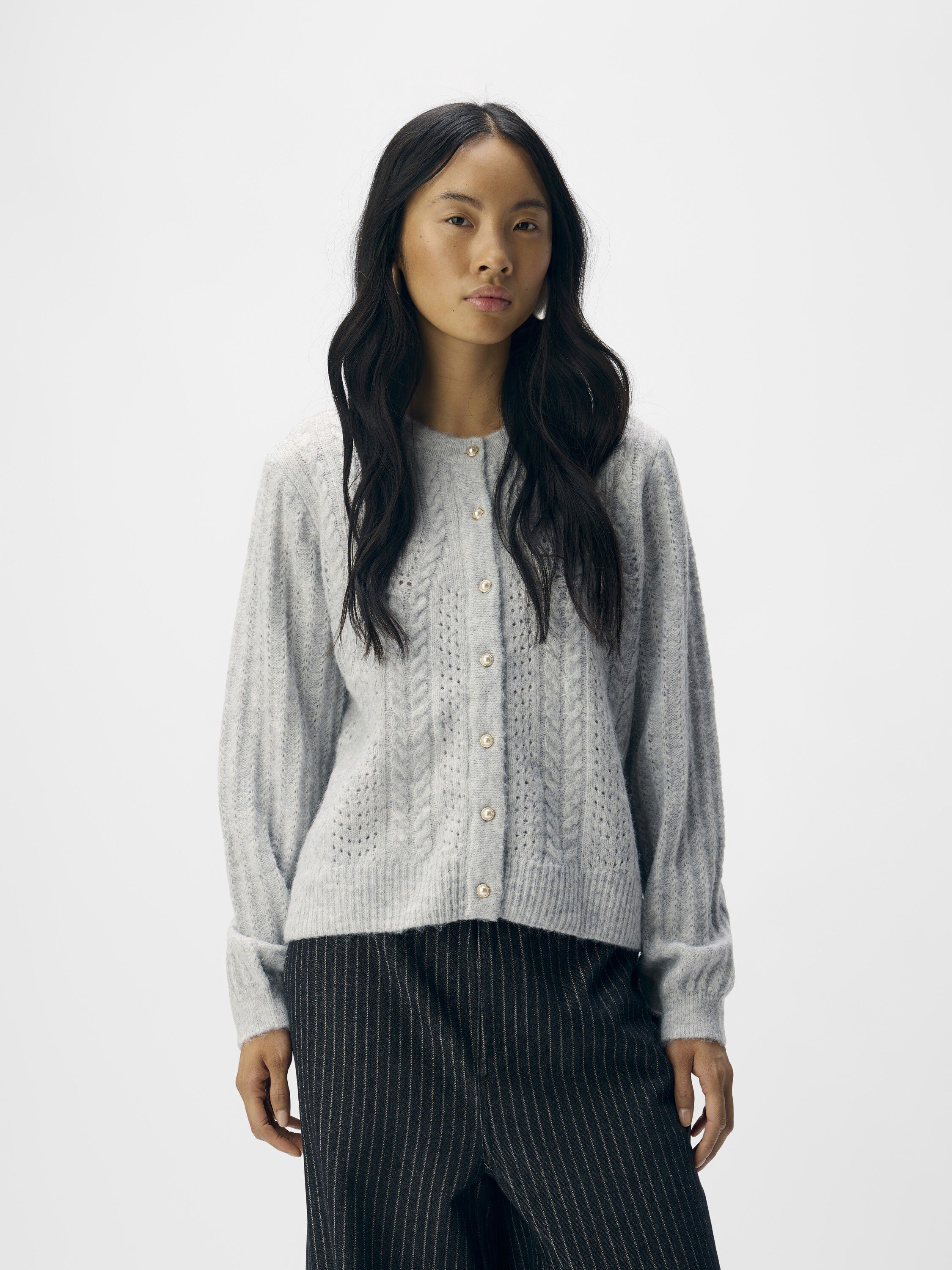 OBJFLORA RE LS KNIT BUTTON CARDIGAN