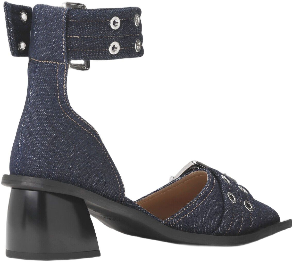 Feminine Buckle Open Cut Pump Denim