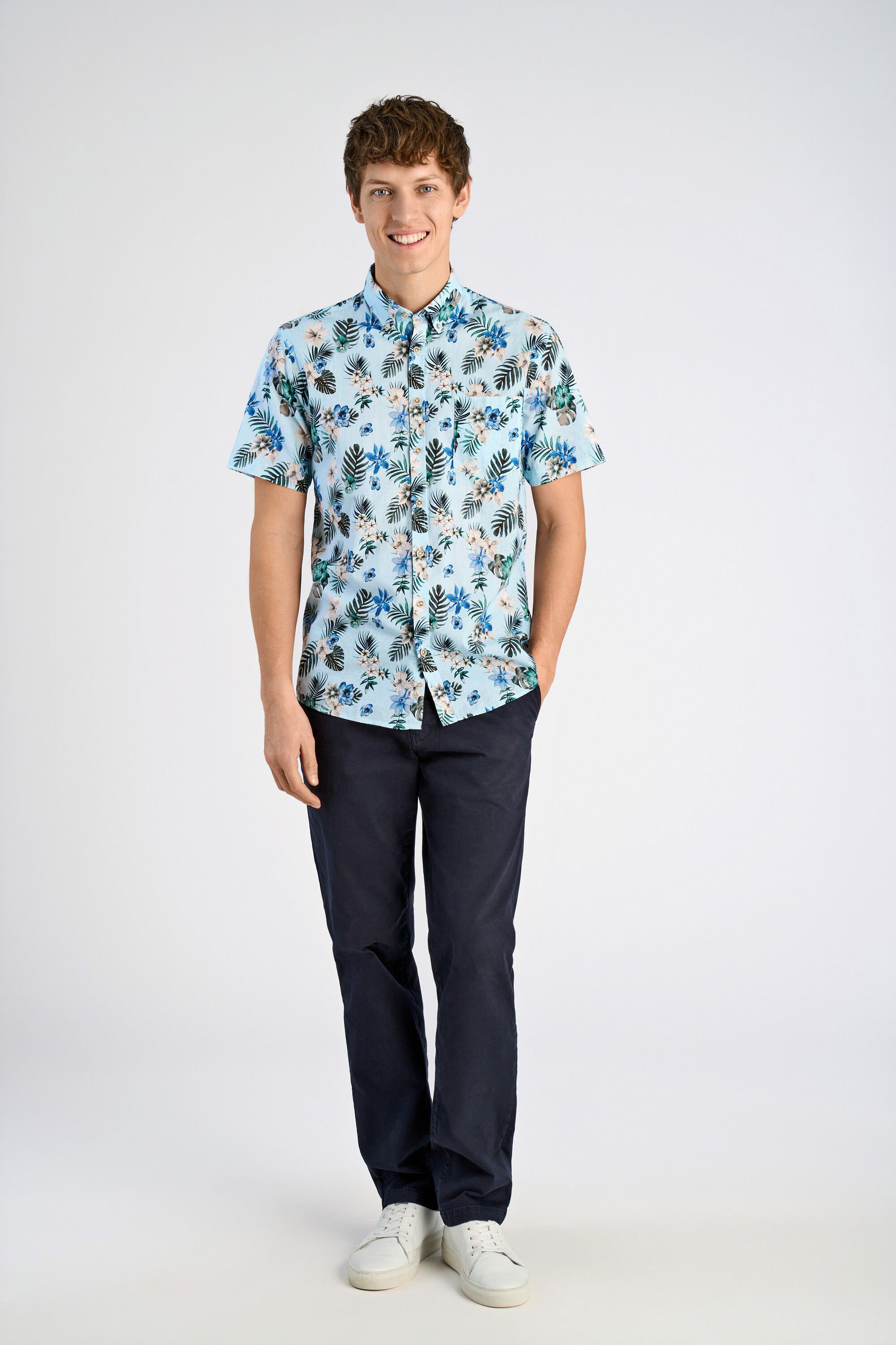 Printed cotton/linen shirt S/S