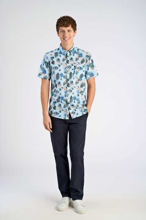 Printed cotton/linen shirt S/S