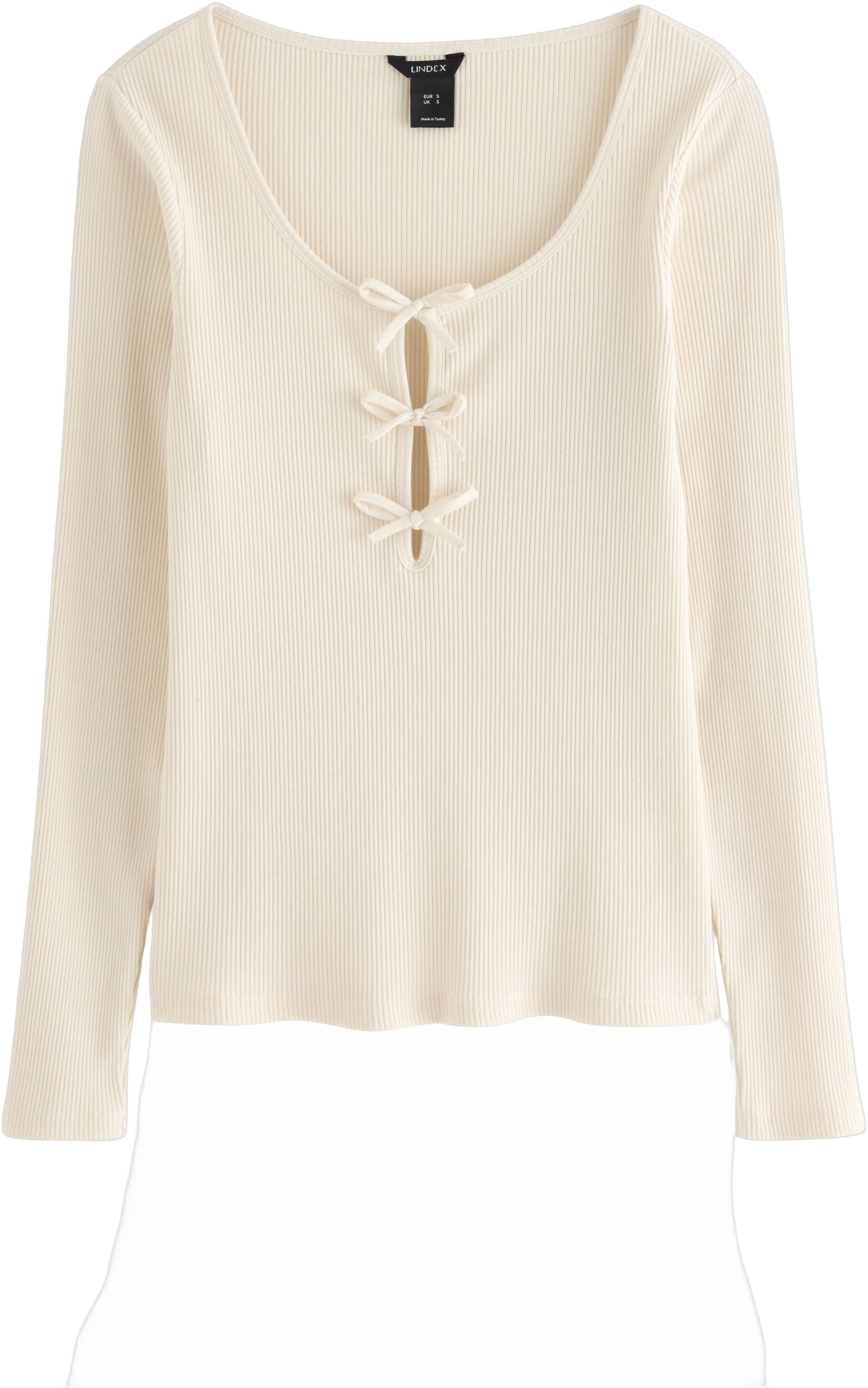 Lang&aelig;rmet top i rib med bindeb&aring;ndsd