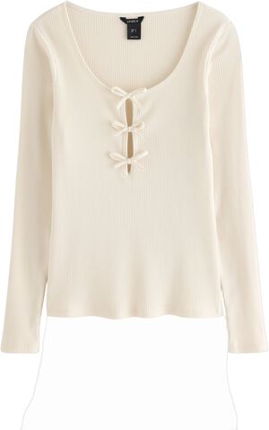 Lang&aelig;rmet top i rib med bindeb&aring;ndsd