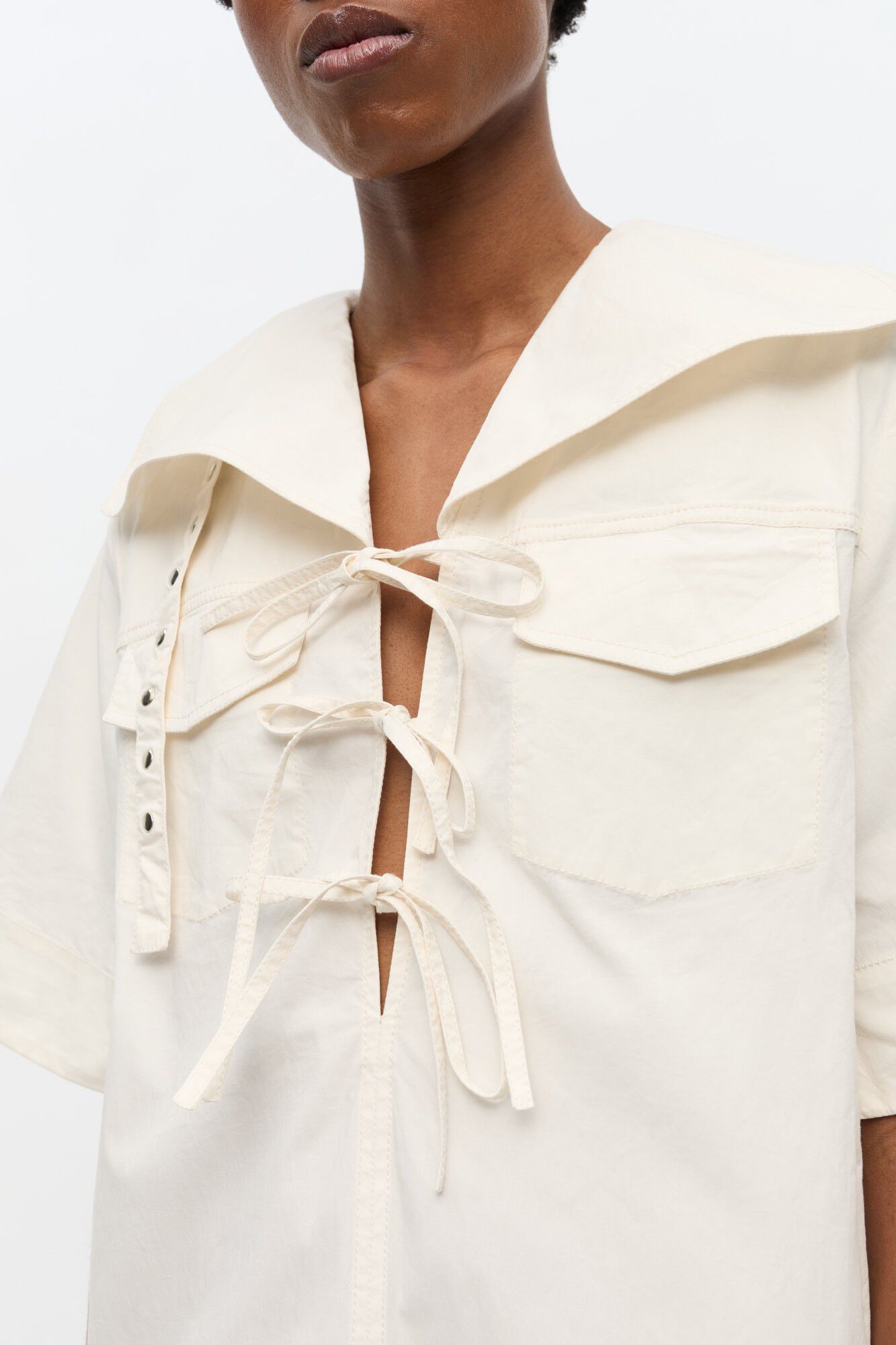 Stretch Cotton Cowl Neck Mini Dress