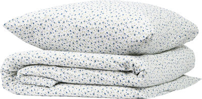 Small flower print washed percale 140x200cm blue/white