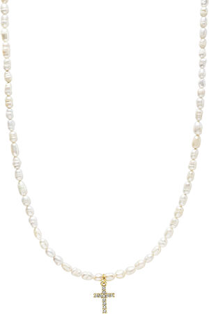 Men's Mini Pearl Choker with Cross