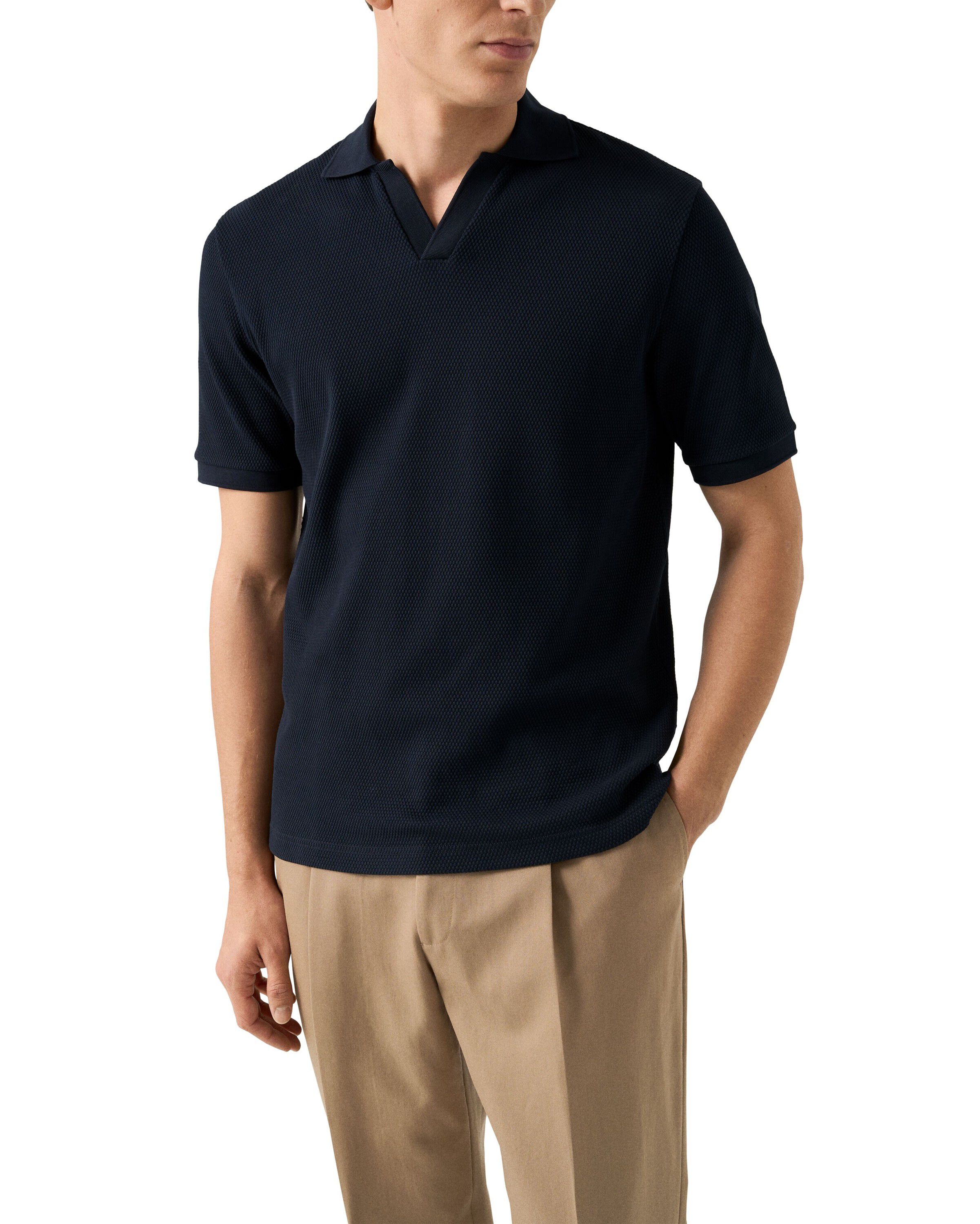 Waffle Open Collar Polo Shirt