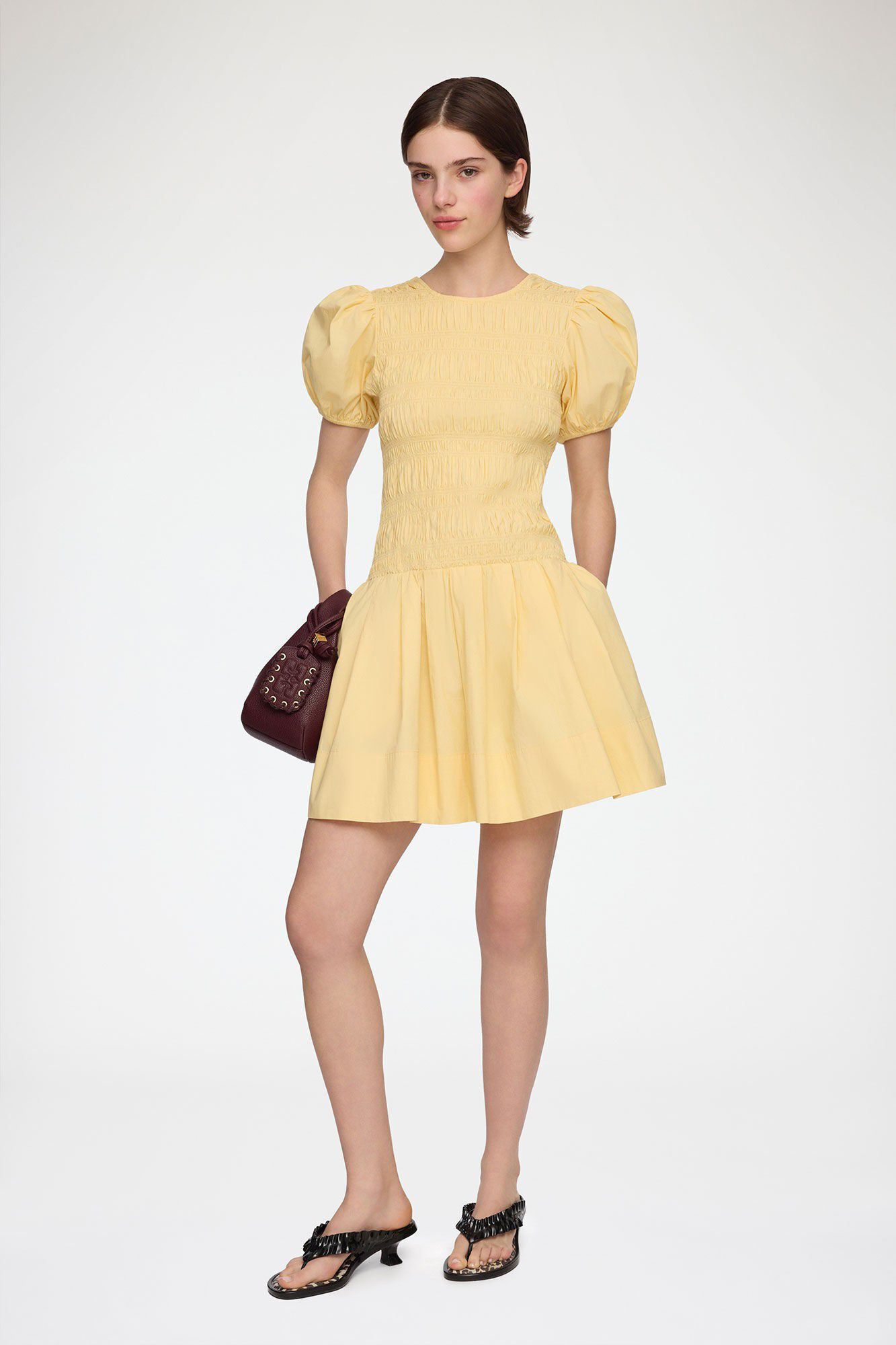 Stretch Cotton Mini Smocked Pleated