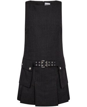 Wool Suiting Belted Mini Dress