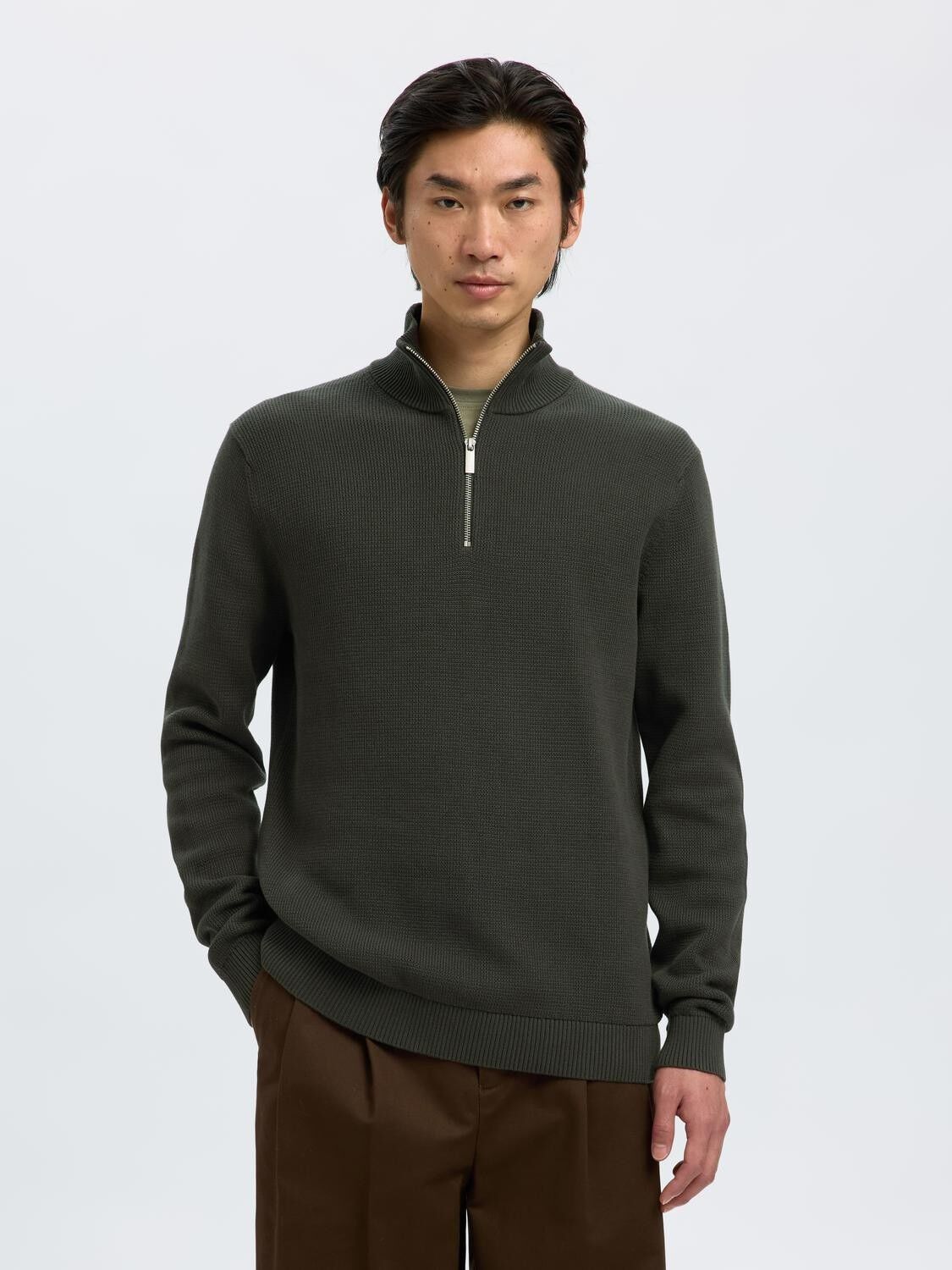 SLMDANE LS KNIT STRUCTURE HALF ZIP