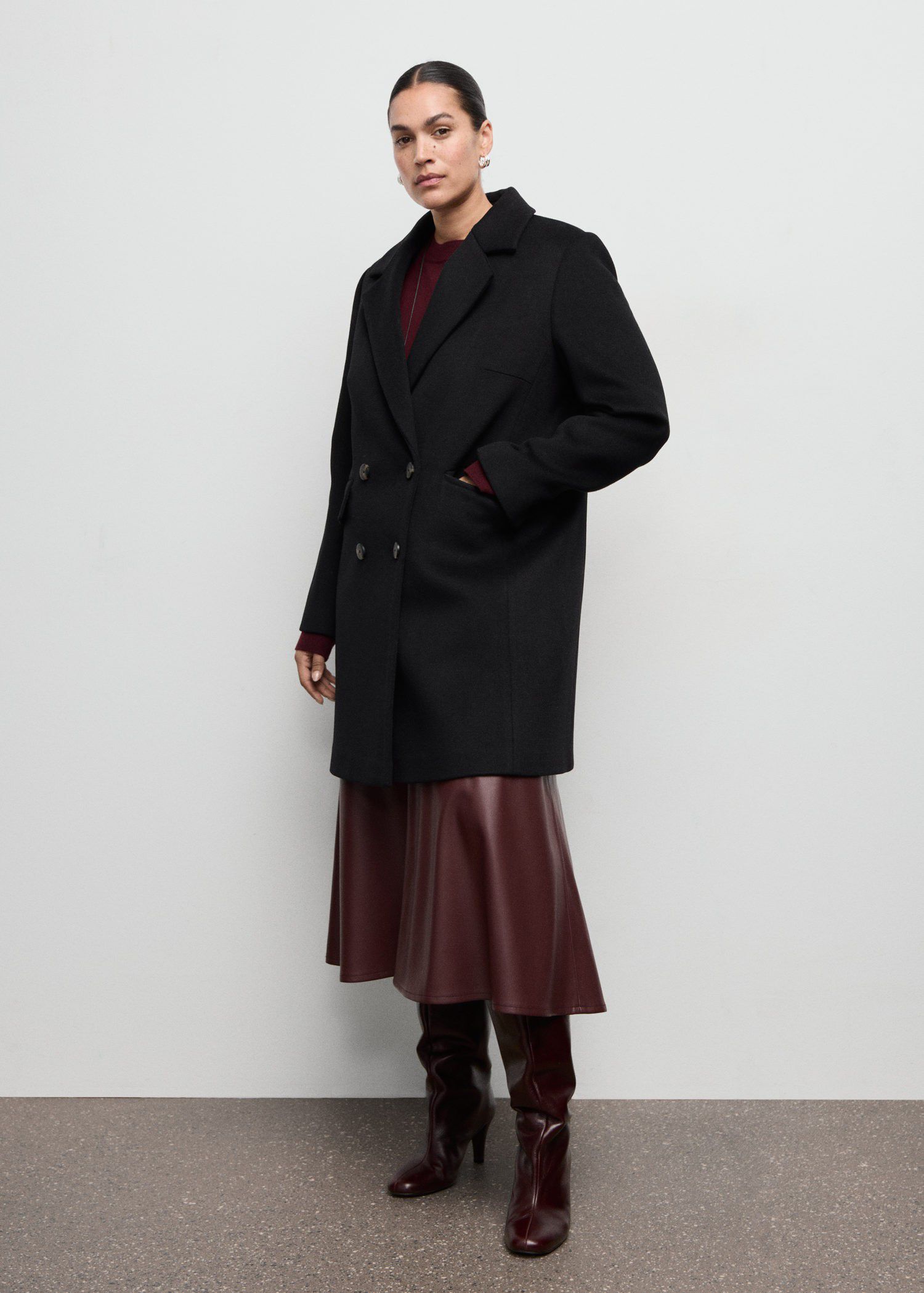 Double-breasted wool blend coat