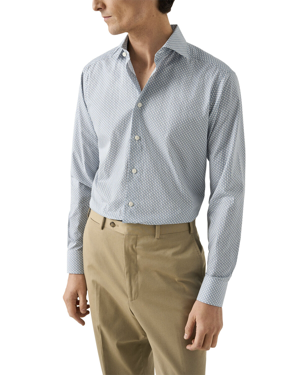 Contemporary Fit Light blue Parrot Print Signature Twill Shirt