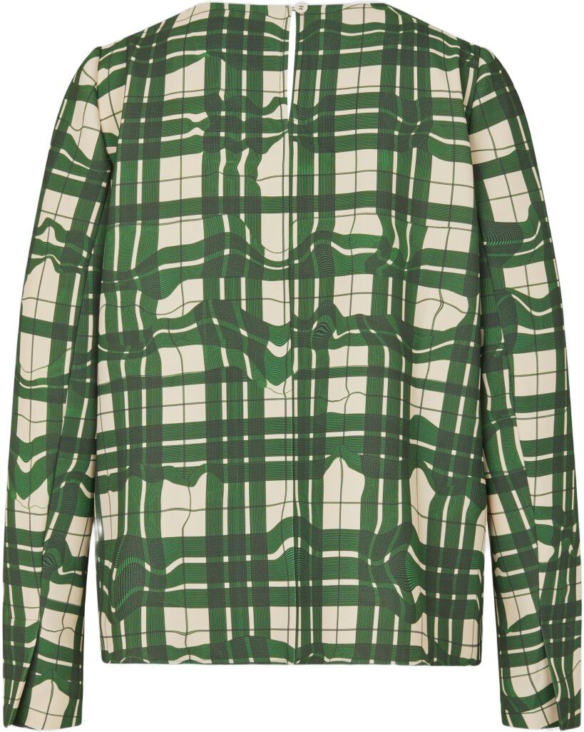 2429 Checkered Cady, Long Sleeve Gathered Ruffle Top