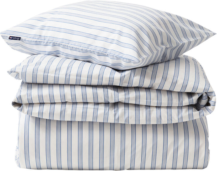 White/Blue Striped Cotton Poplin Bed Set