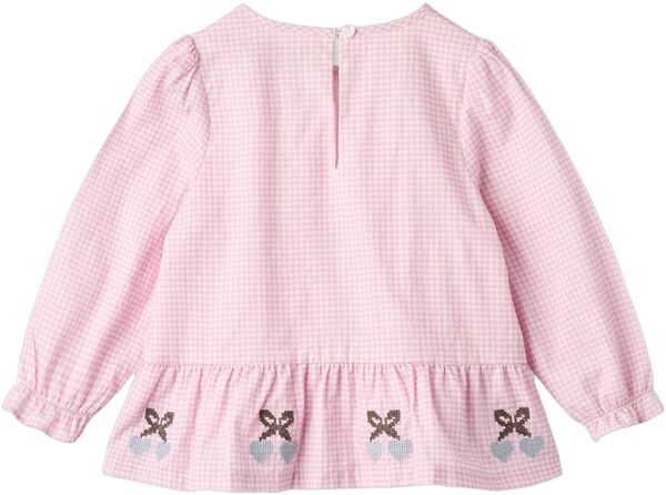 HOUNDSTOOTH BLOUSE W. EMB. AT BOTTOM HEM