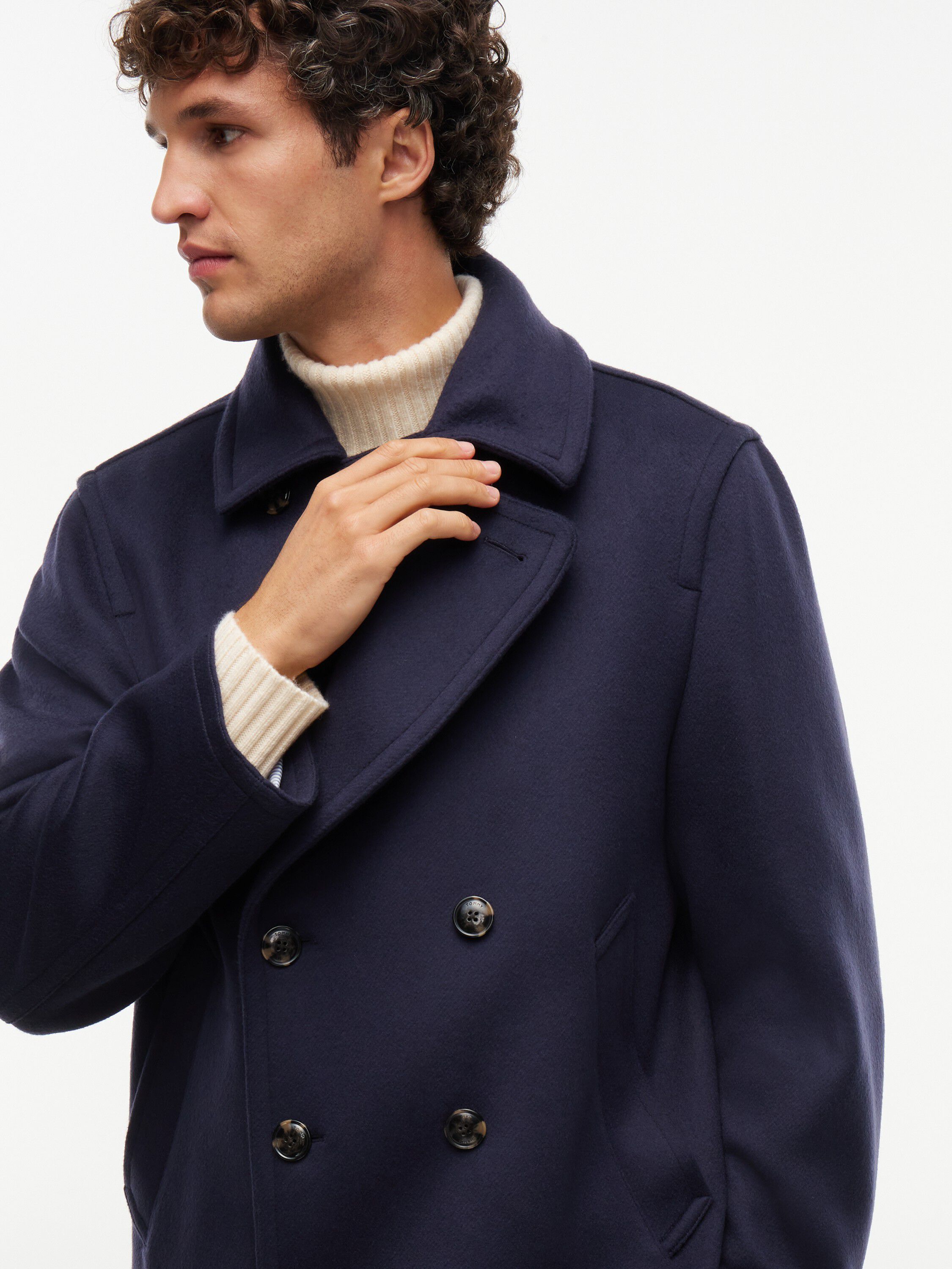 New York Label Wool Blend Relaxed Peacoat