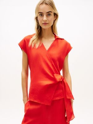 Pure Linen Wrap Knot Sleeveless Blouse