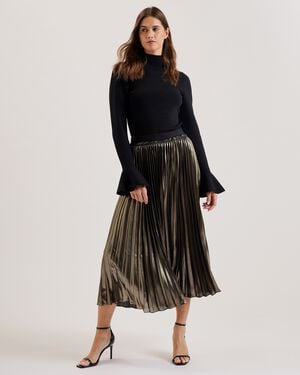 KESE Metallic Pleated Midi Skirt