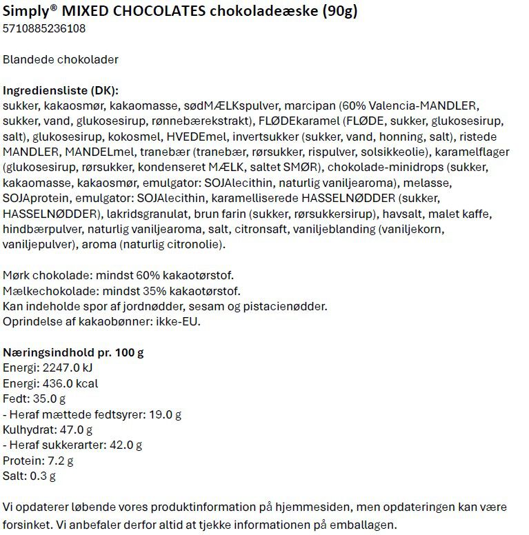 Simply&reg; MIXED CHOCOLATES chokolade&aelig;ske (90g)