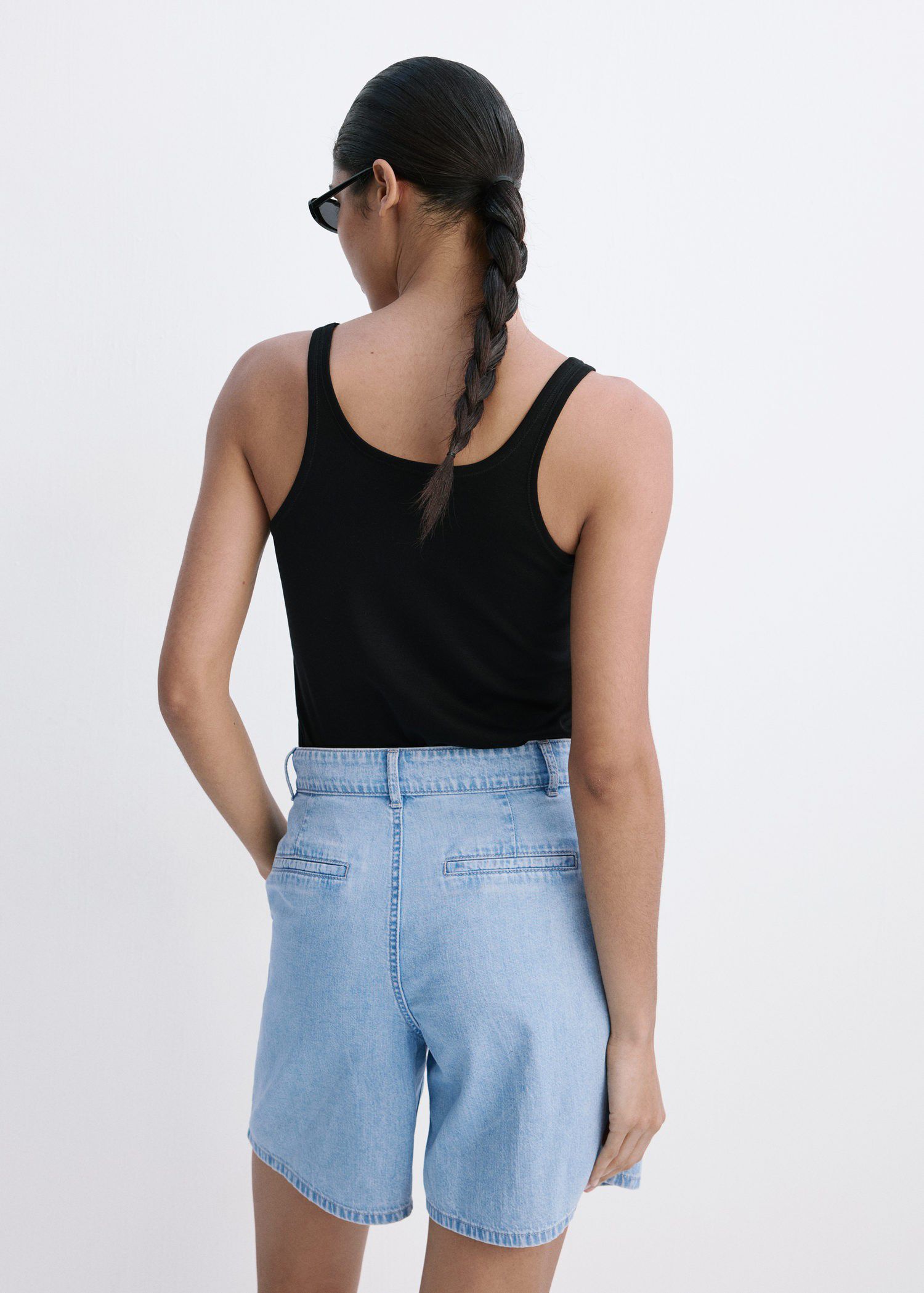 Mid-rise denim bermuda shorts with