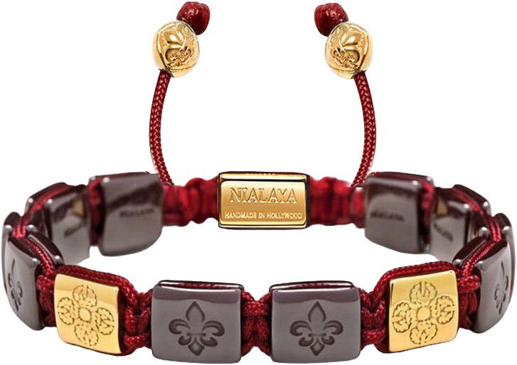 Ceramic Flatbead Bracelet in Dark Red and Gold