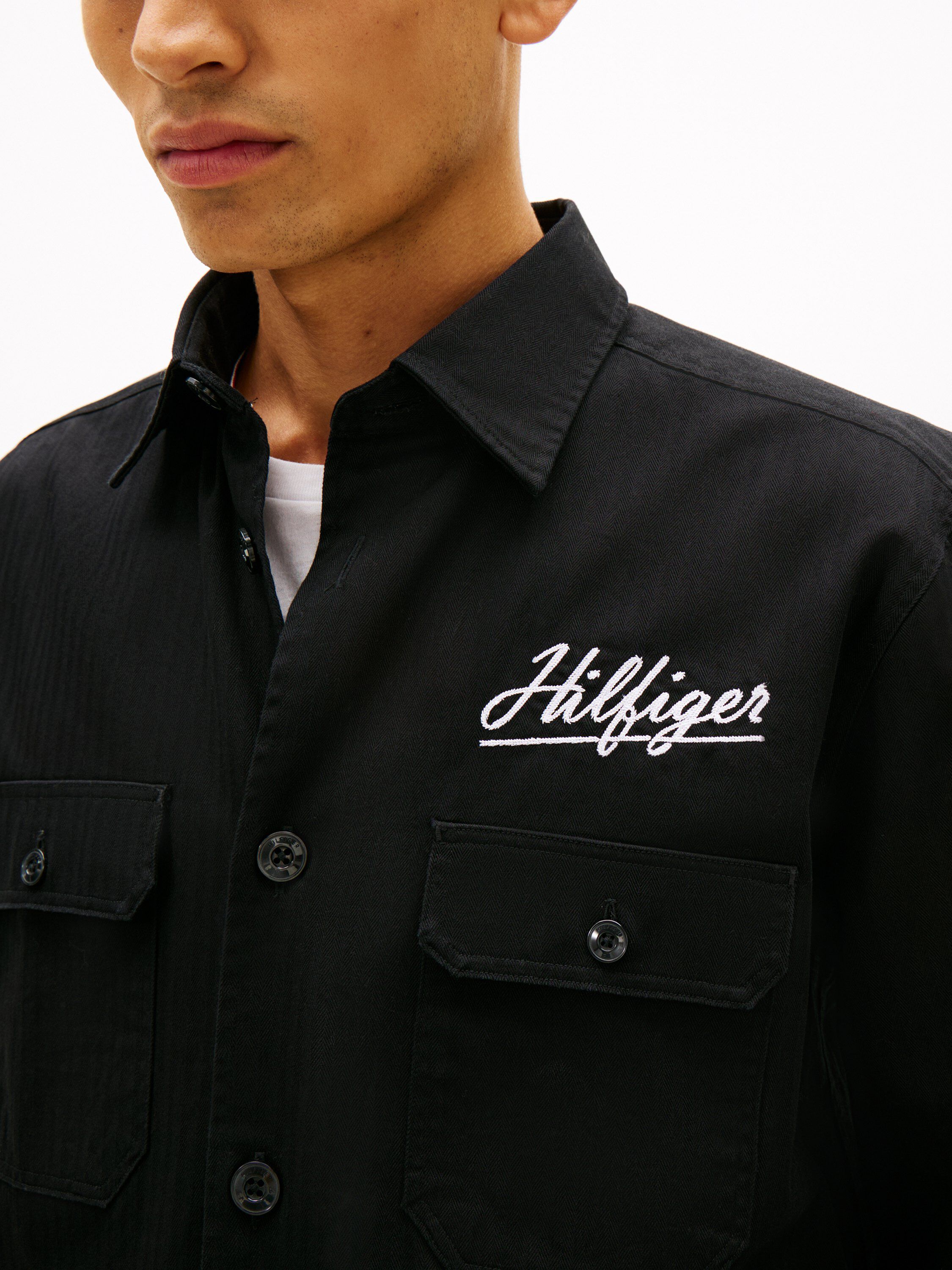 Back Logo Herringbone Relaxed Fit Overshirt