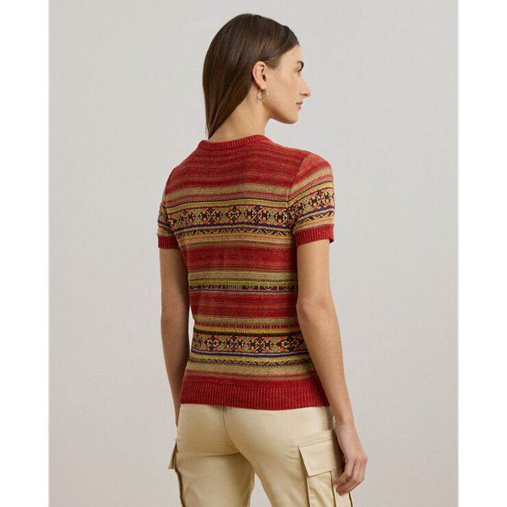 Geo-Striped Short-Sleeve Sweater