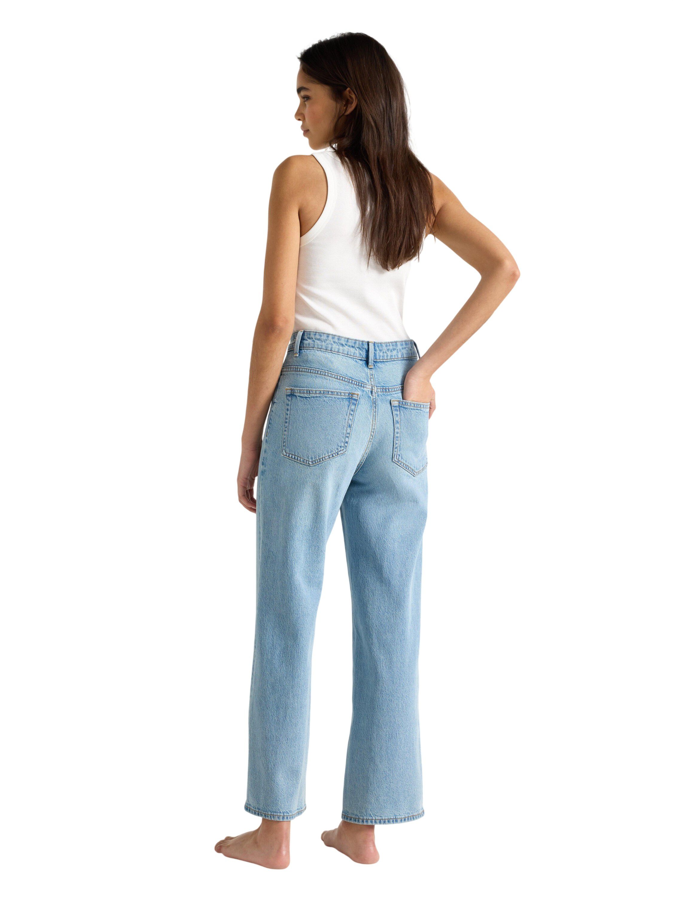 H&oslash;jtaljede jeans i bomuldsdenim med