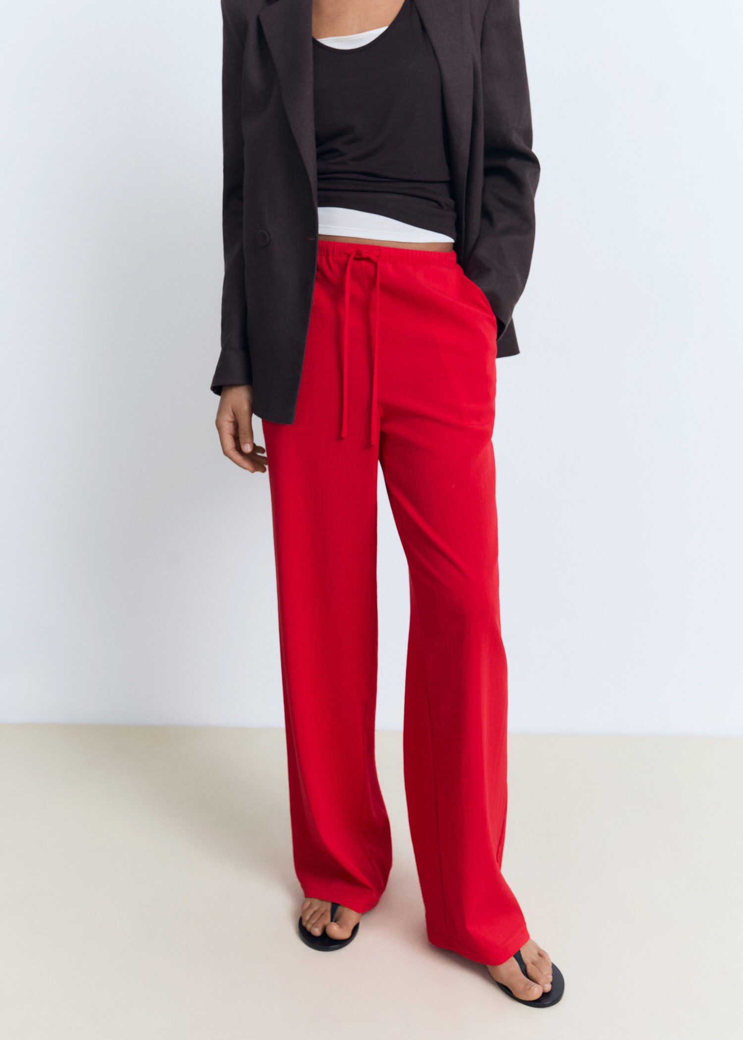 Drawstring straight trousers
