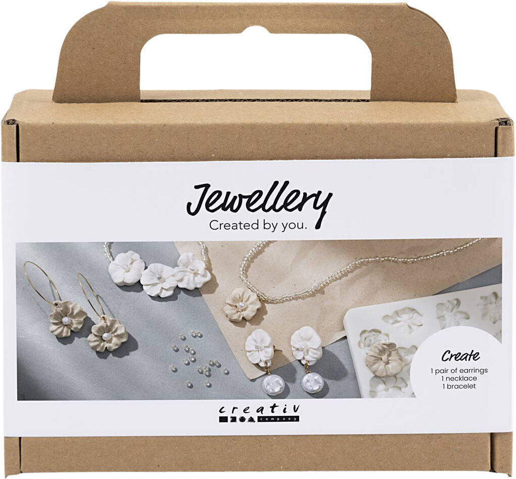 Mini DIY Kit Smykker, &Oslash;reringe, armb&aring;nd og halsk&aelig;de med blom