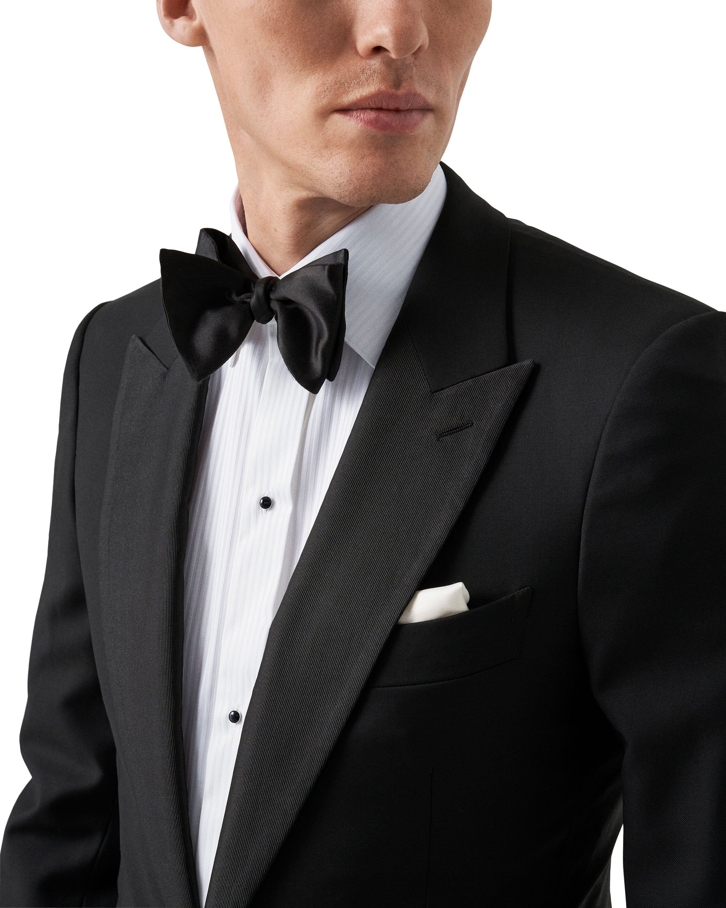 White Striped Satin Tuxedo Shirt - Contemporary Fit