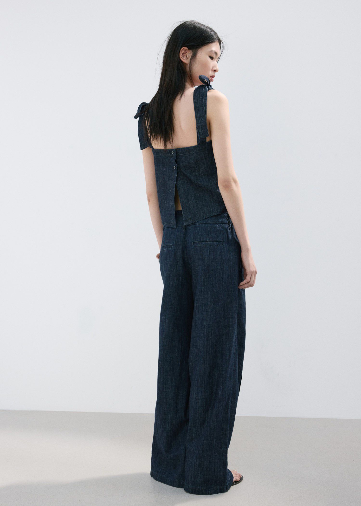 Wide leg denim trousers
