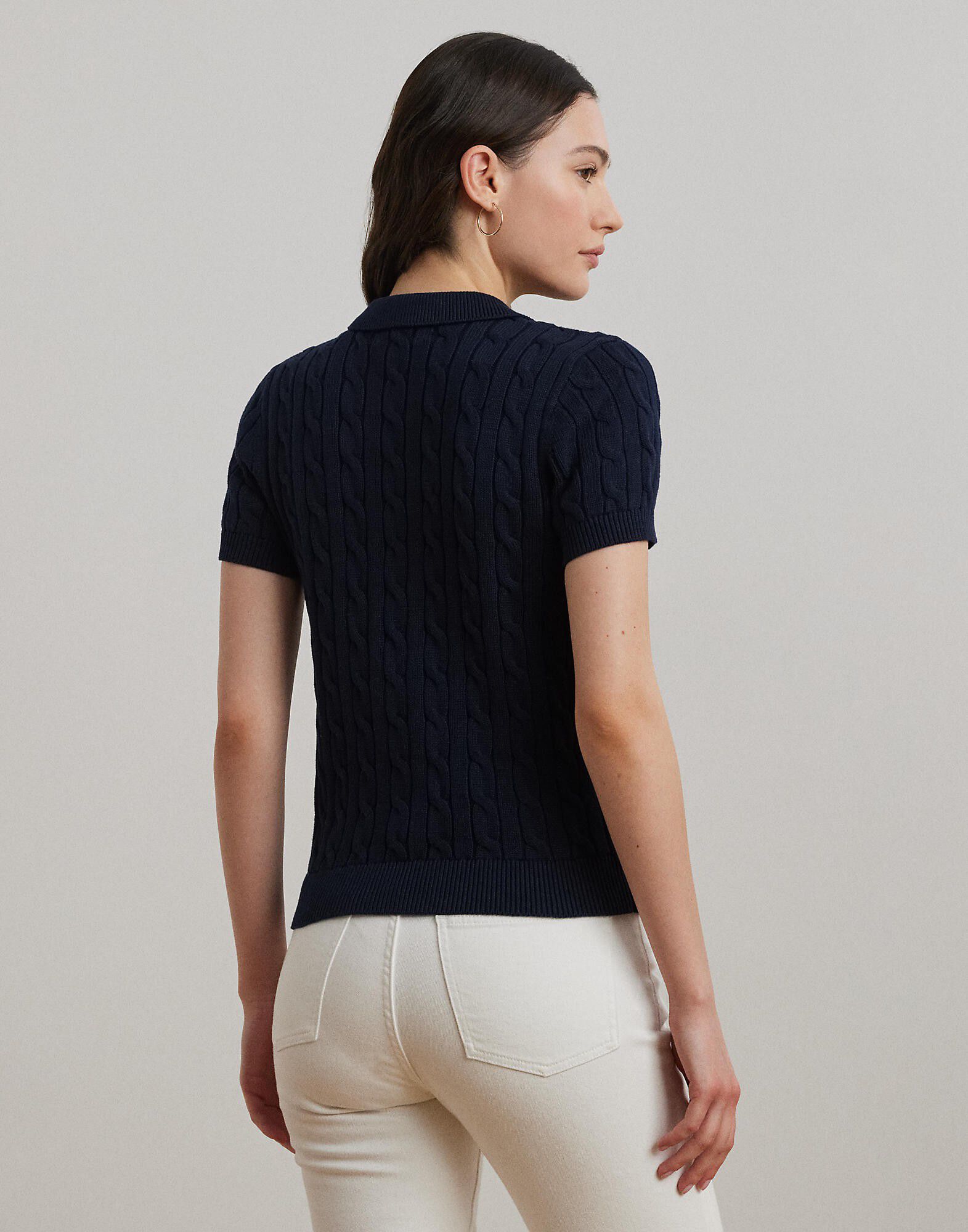 Cable-Knit Cotton Polo Sweater