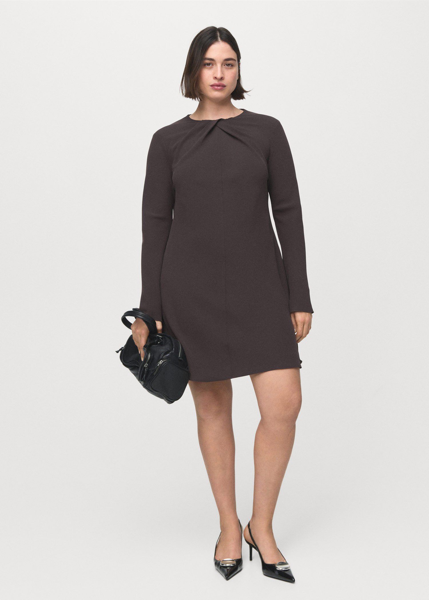 Long-sleeved dress with draped neck