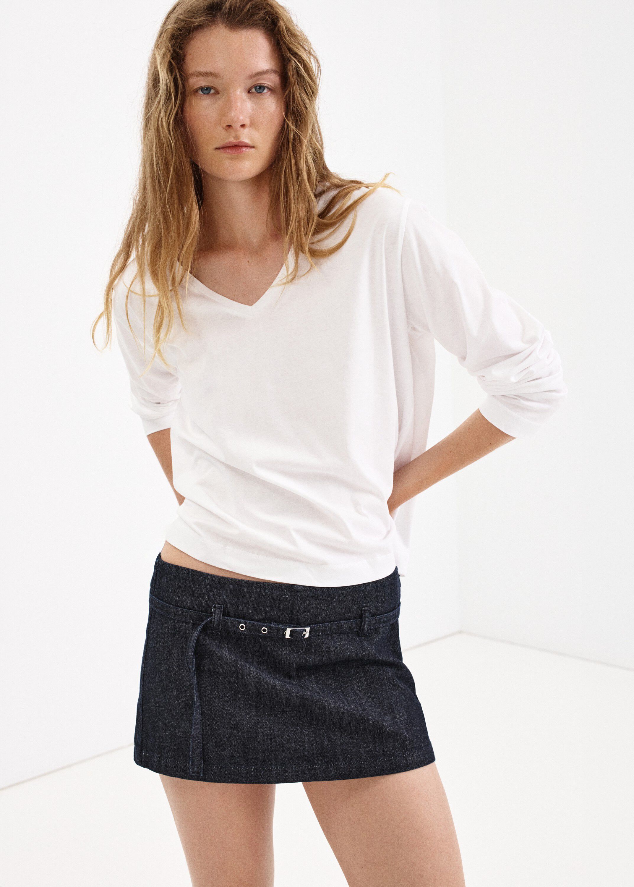 Denim culottes with belt