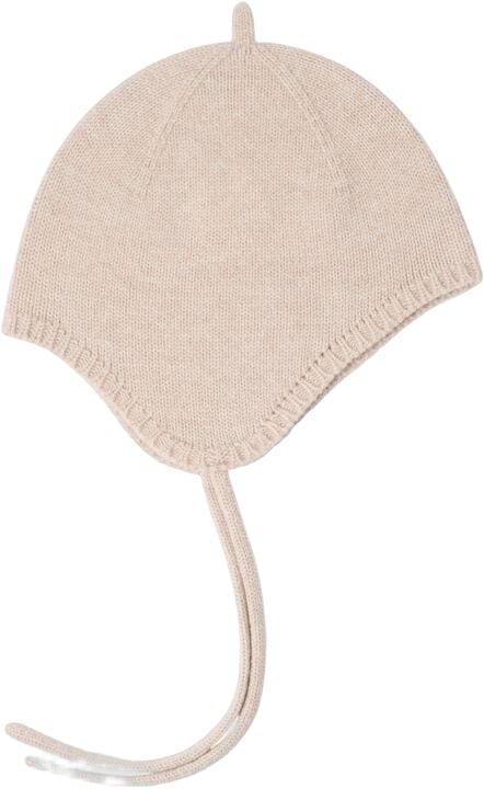 Stickad mössa i mjuk ull med knytb