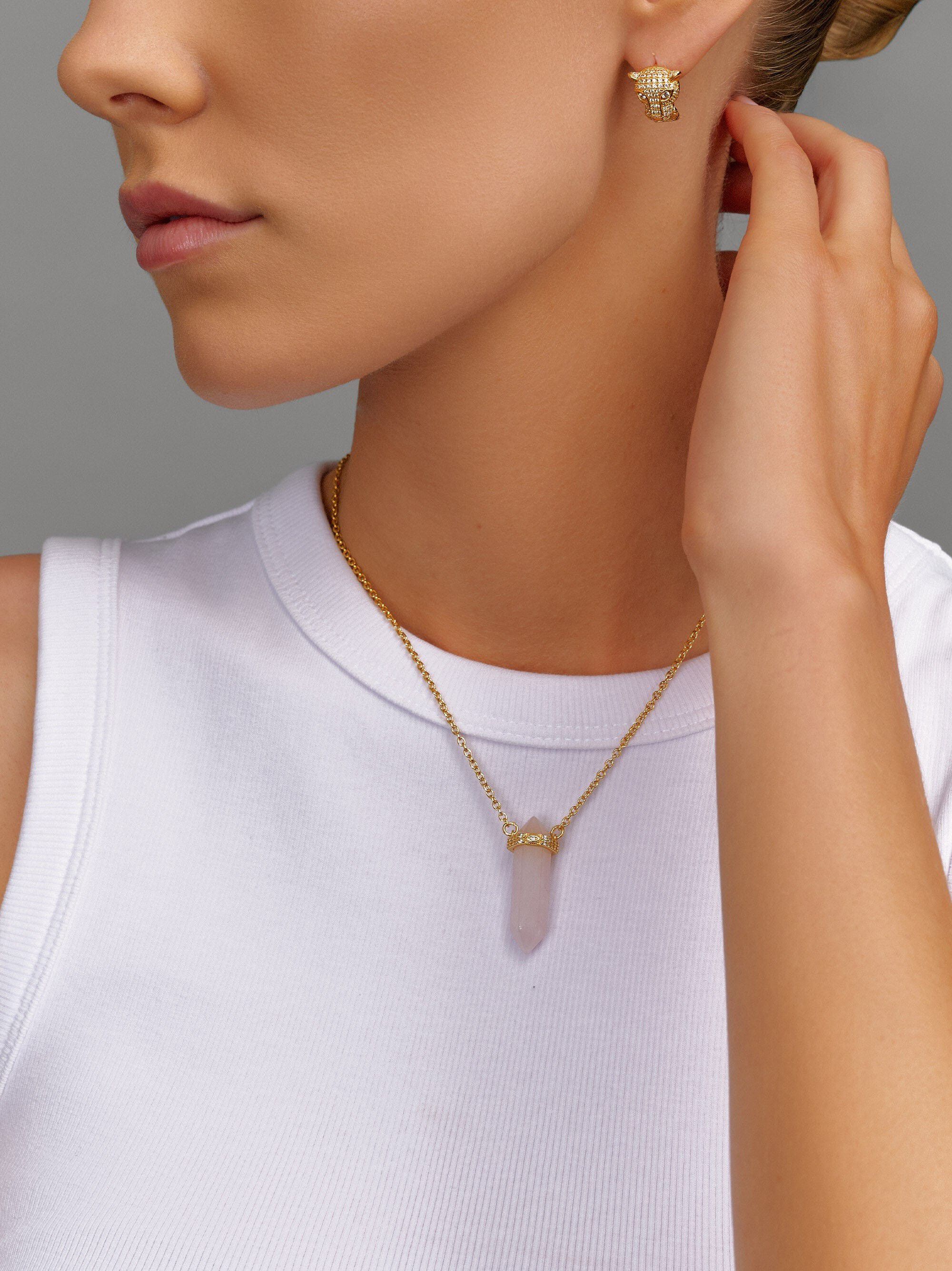 Women's Sterling Silver Rose Quartz Crystal Necklace with En