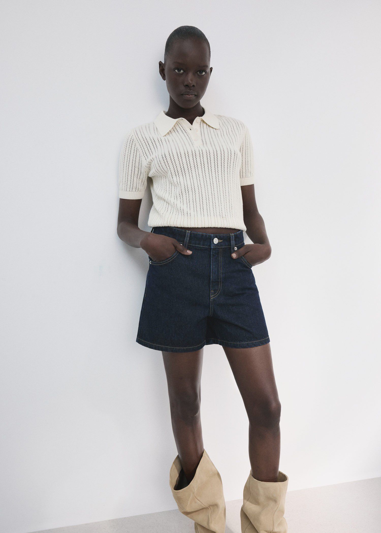 Straight mid-rise denim shorts