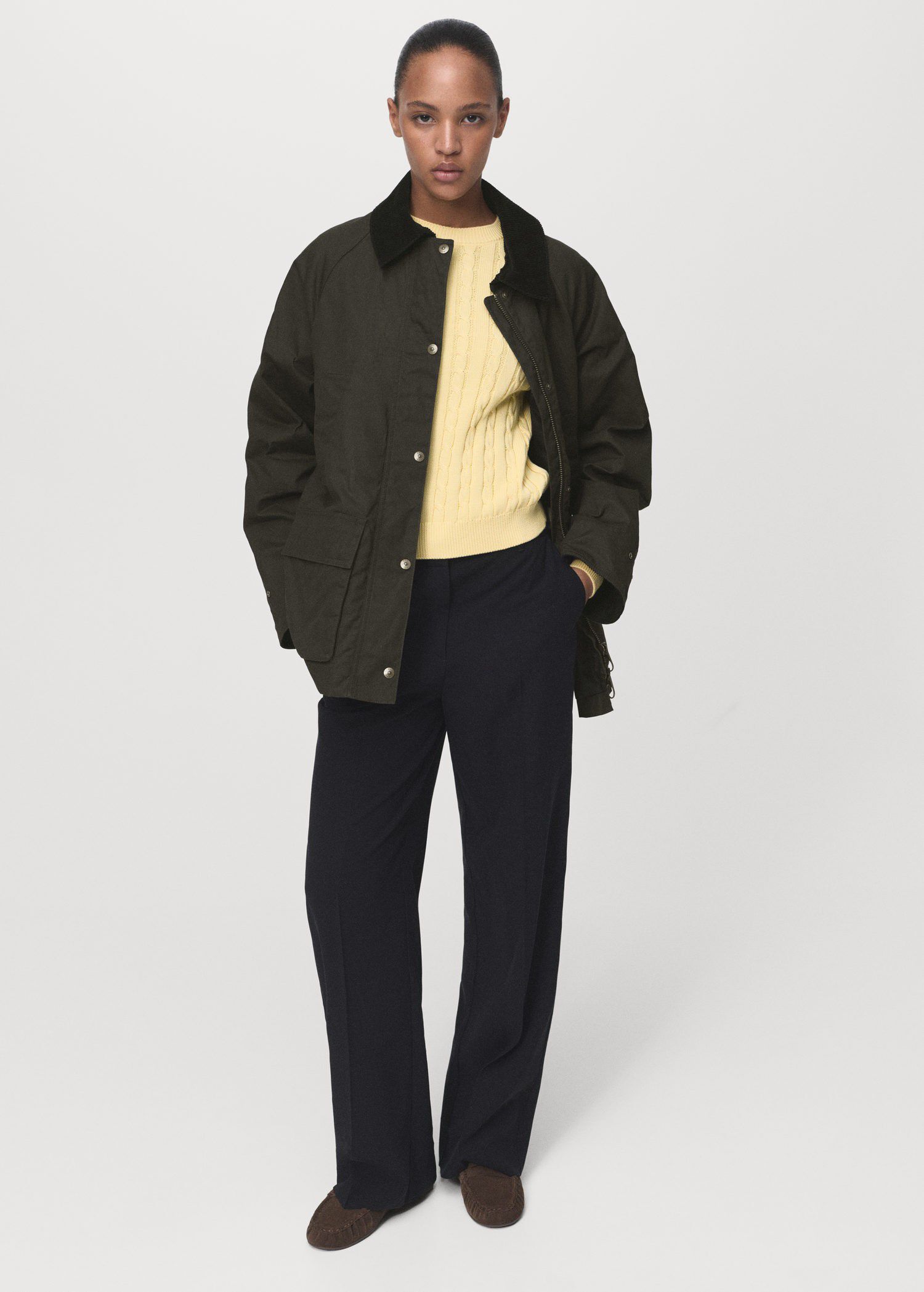 Cotton parka with corduroy collar