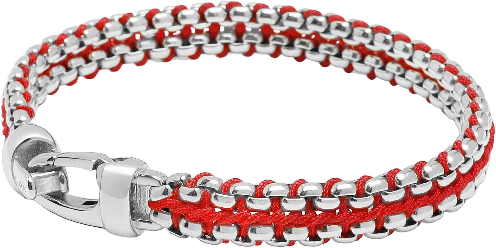 Red Woven Box Chain Bracelet in Silver