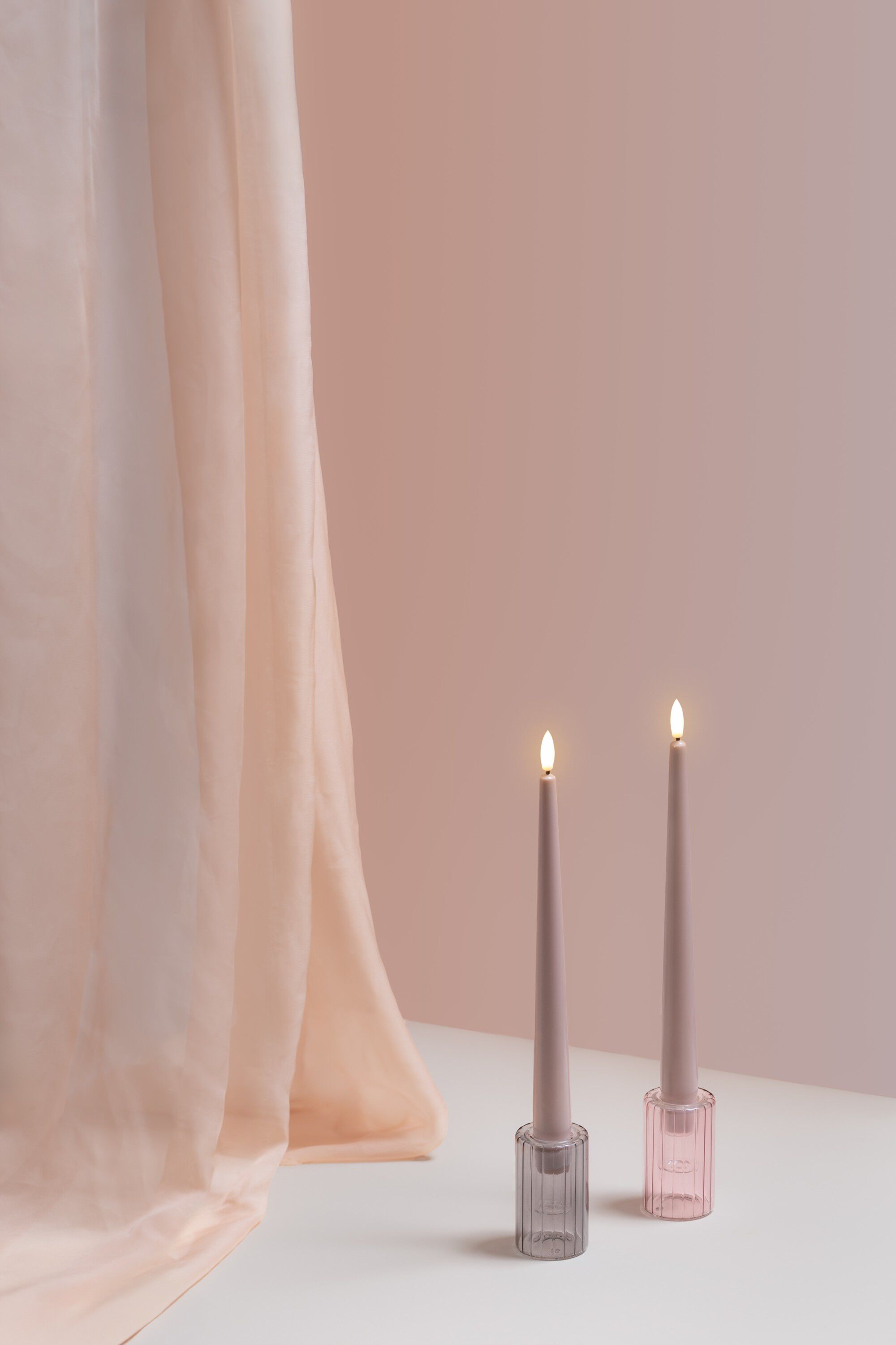 MM LED taper candle, Silk, Slim, Light rose, 2-pack, 23x250