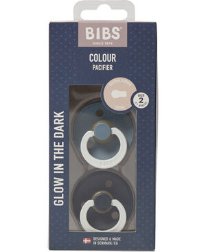 BIBS Pacifier Colour 2 PACK Latex Size 2 Petrol GLOW/Deep Sp