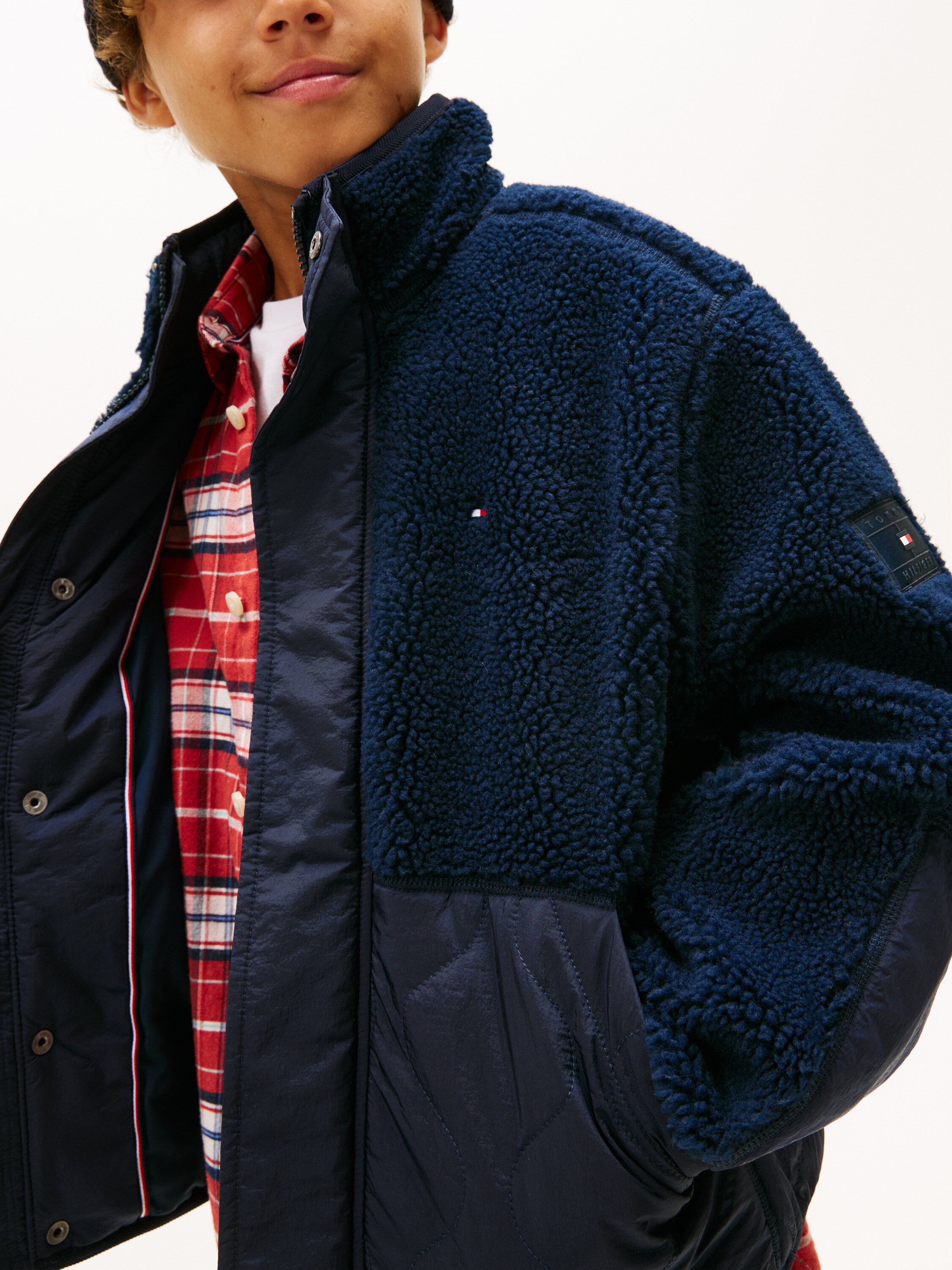 Teddy Fleece Quilted Relaxed Bomber Jacket