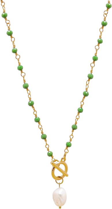Women's Green CZ Wrap Necklace with Pearl