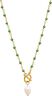 Women's Green CZ Wrap Necklace with Pearl
