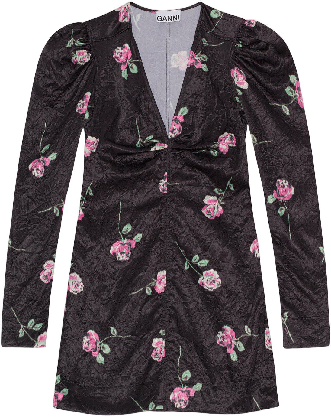 Crinkled Satin V-neck Minikjole