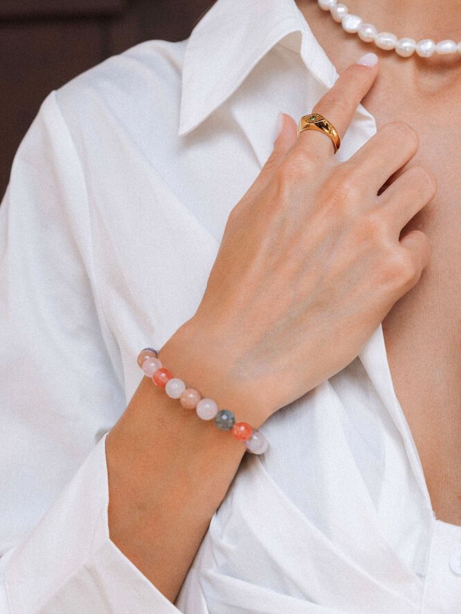 Women's Beaded Bracelet with Cherry Quartz, Rose Quartz, Ame