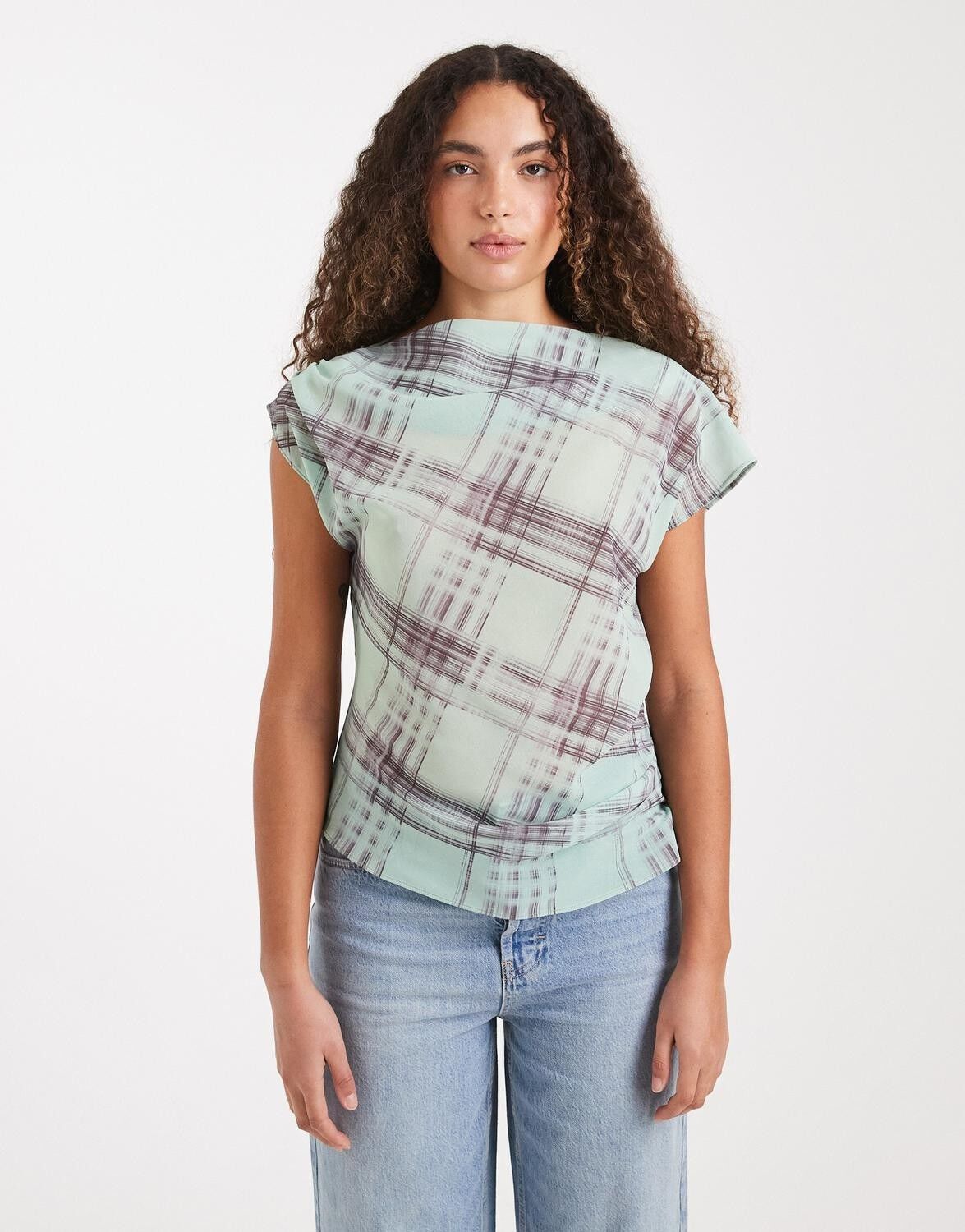 Tsrobin Chiffon Check Top Wvn