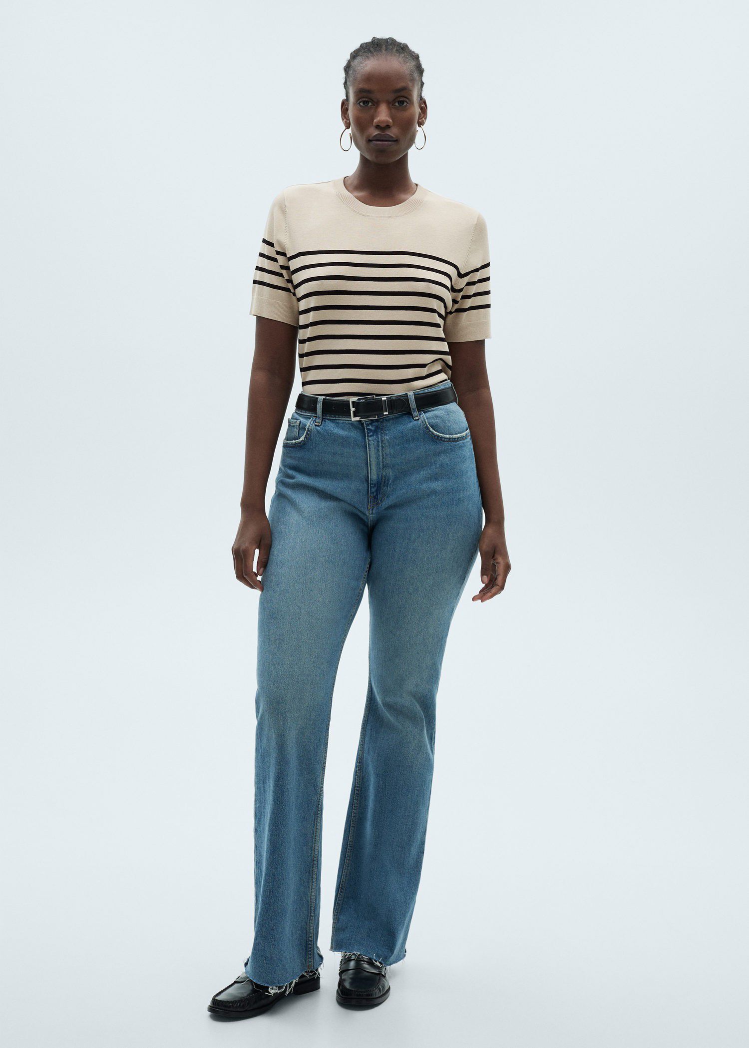 Striped short-sleeved sweater