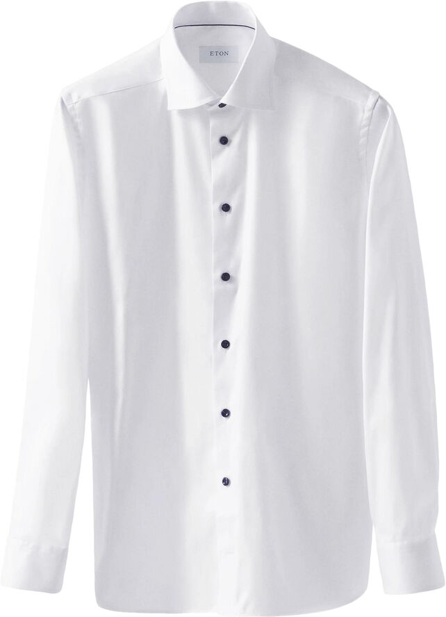 Slim Fit White Signature Twill Shirt - Navy Details