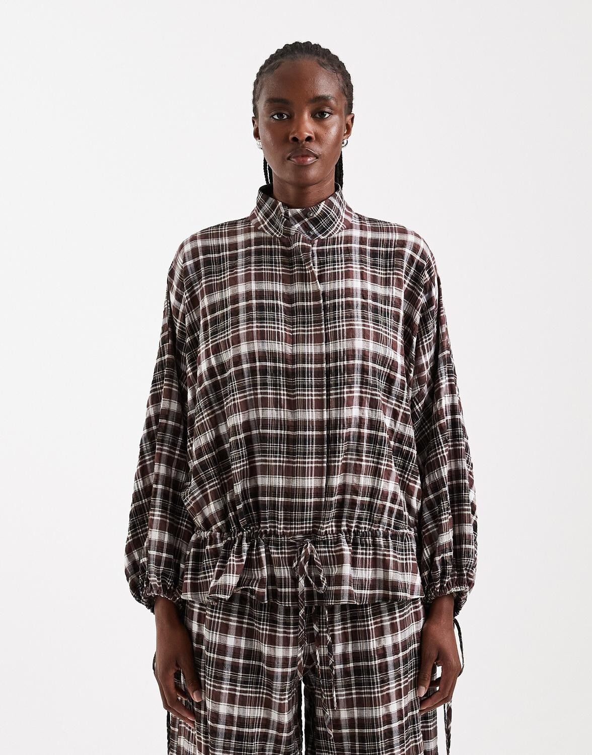 Tsdagmar Ls Check Funnel Neck Shirt Wvn